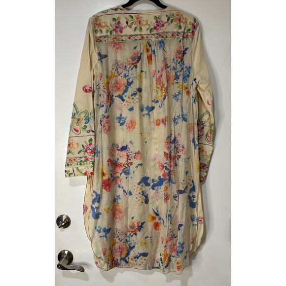 Aratta Silent Journey Collection Midi Dress Large NWT Cream Embroidered Florals - Picture 10 of 16